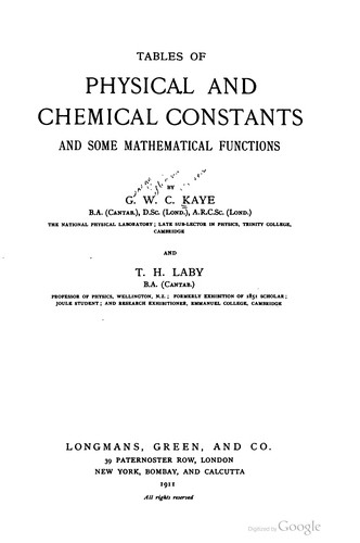 Cover for Tables of physical and chemical constants and some mathematical functions