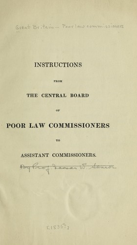 Cover for Instructions from the Central Board of Poor Law Commissioners to assistant commissioners