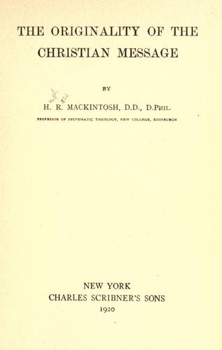 Cover for The originality of the Christian message.