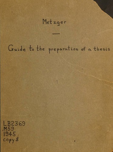 Cover for A guide to the preparation of a thesis