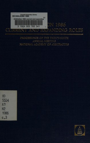 Cover for Arbitration 1986: Current and Expanding Roles 
