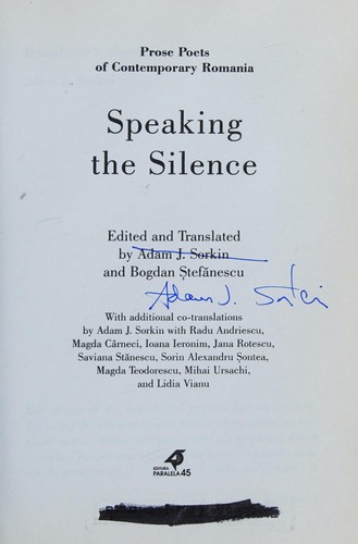 Cover for Speaking the silence