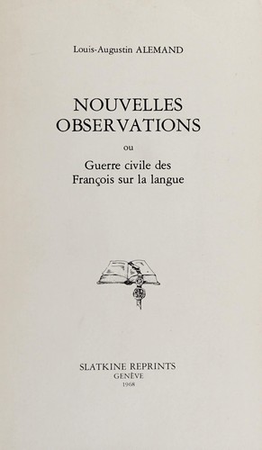 Cover for Nouvelles observations