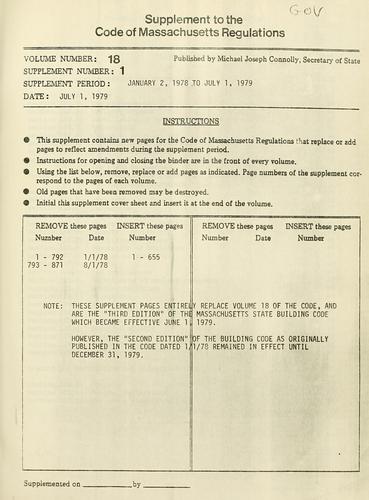 Cover for Commonwealth of Massachusetts state building code.