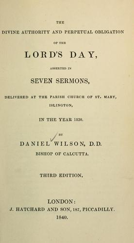 Cover for divine authority and perpetual obligation of the Lord's day
