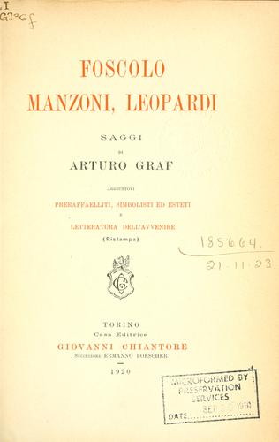 Cover for Foscolo, Manzoni, Leopardi