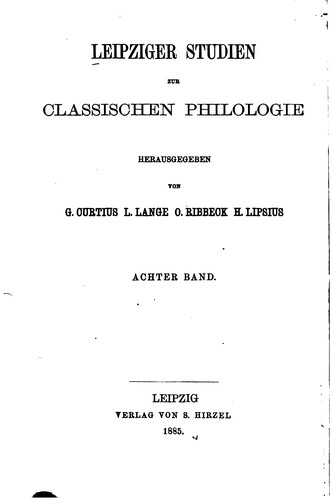 Cover for Leipziger studien zur classischen philologie ...