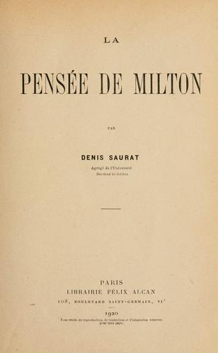 Cover for pensée de Milton