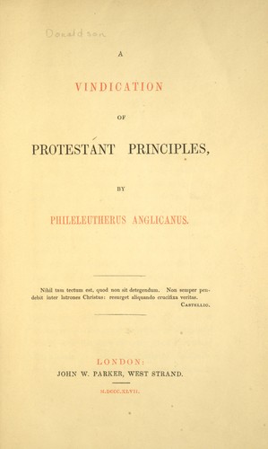 Cover for A vindication of Protestant principles
