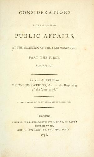 Cover for Considerations upon the state of public affairs, at the beginning of the year MDCCXCVIII