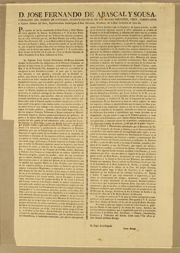 Cover for D. Jose Fernando de Abascal y Sousa, caballero del Habito de Santiago