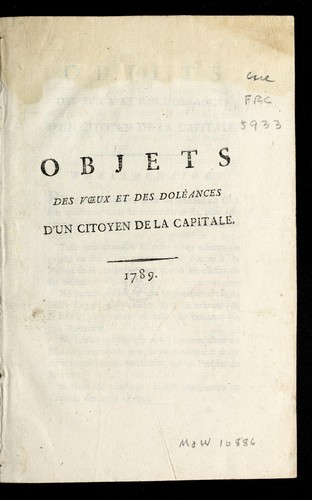 Cover for Objets des voeux et des dole ances