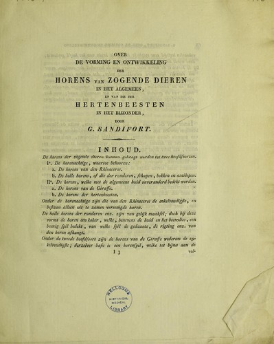 Cover for Over de vorming en ontwikkeling der horens van zogende dieren in het algemeen; en van die der hertenbeesten in het bijzonder