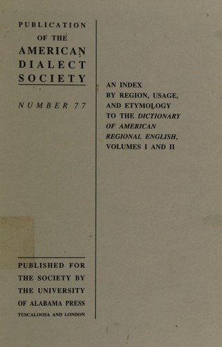 Cover for An Index by region, usage, and etymology to the Dictionary of American regional English, volumes I and II.