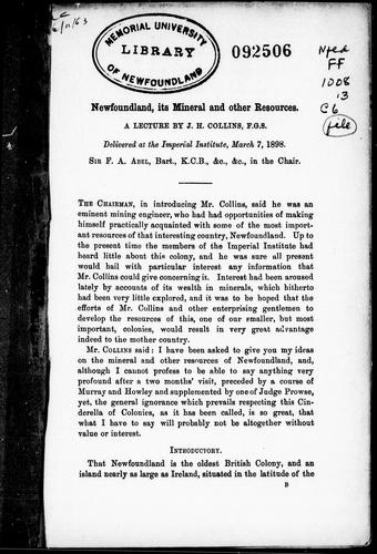 Cover for Newfoundland, its mineral and other resources