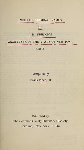 Cover for Index of personal names in J.H. French's Gazetteer of the State of New York (1860)