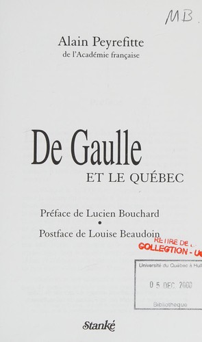 Cover for De Gaulle et le Québec