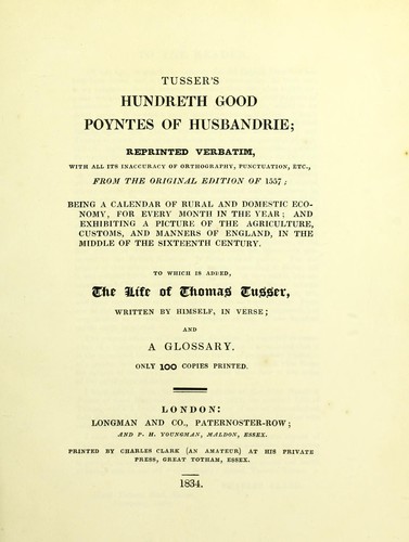Cover for Hundreth good poyntes of husbandrie