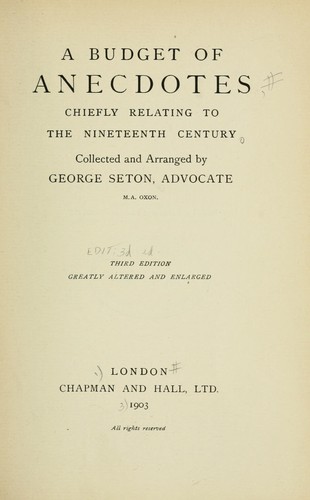 Cover for A budget of anecdotes chiefly relating to the nineteenth century