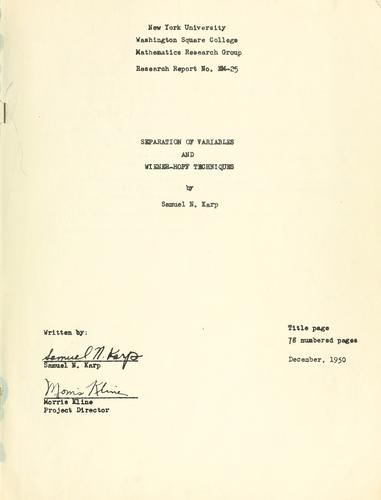 Cover for Separation of variables and Wiener-Hopf techniques.