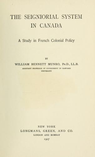 Cover for The seigniorial system in Canada