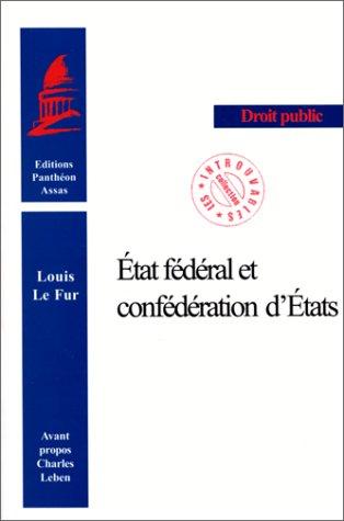 Cover for Etat fédéral et confédération d'Etats