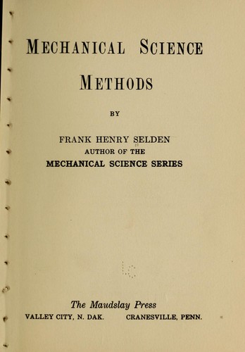 Cover for Mechanical science methods