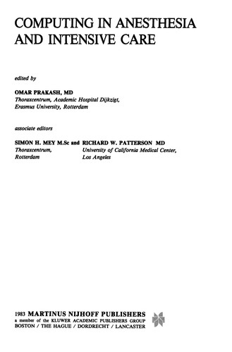 Cover for Computing in Anesthesia and Intensive Care