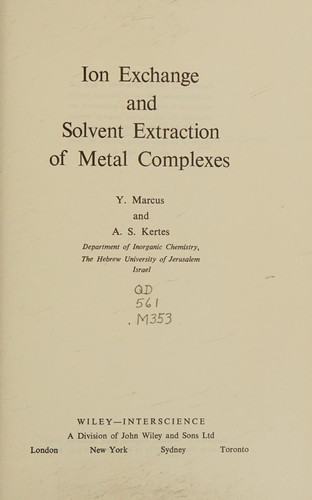 Cover for Ion exchange and solvent extraction of metal complexes