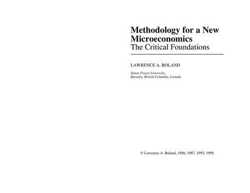 Cover for Methodology for a New Microeconomics
