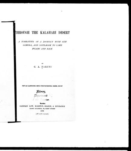 Cover for Through the Kalahari Desert