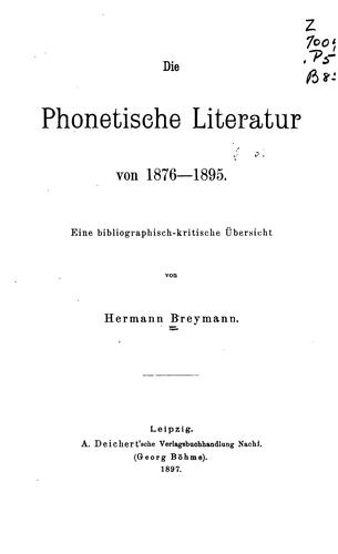 Cover for Die phonetische Literatur von 1876-1895