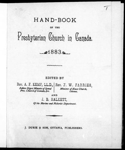 Cover for Hand-book of the Presbyterian Church in Canada, 1883