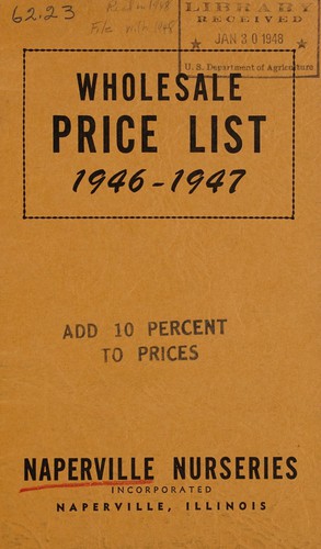 Cover for Wholesale price list, 1946--1947