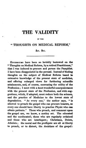 Cover for The validity of the 'Thoughts on medical reform, by a retired practitioner'. [J. Allen ...
