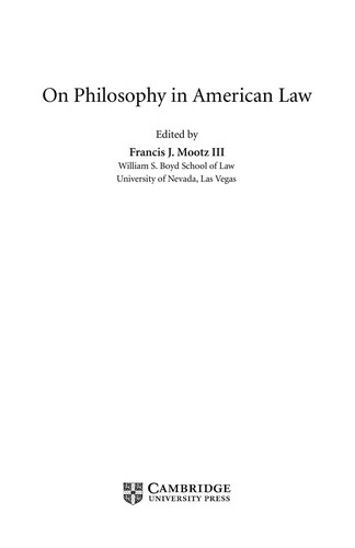 Cover for On philosophy in American law