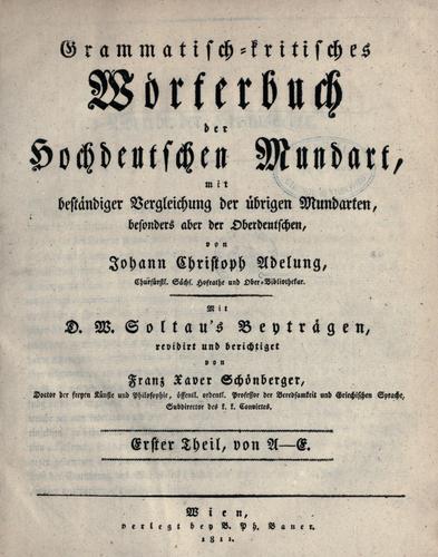 Cover for Grammatisch-kritisches Wörterbuch der nochdeutschen Mundart