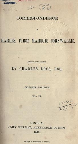 Cover for Correspondence of Charles, first Marquis Cornwallis