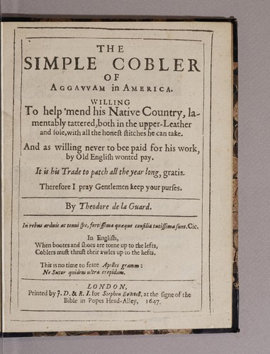 Cover for The simple cobler of Aggawam in America