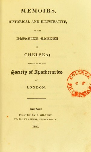 Cover for Memoirs, historical and illustrative, of the Botanick Garden at Chelsea