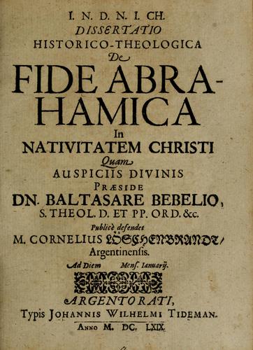 Cover for De fide Abrahamica in nativitatem Christi ...