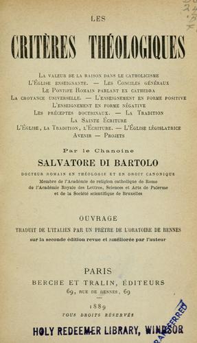 Cover for Les crit`eres theologiques