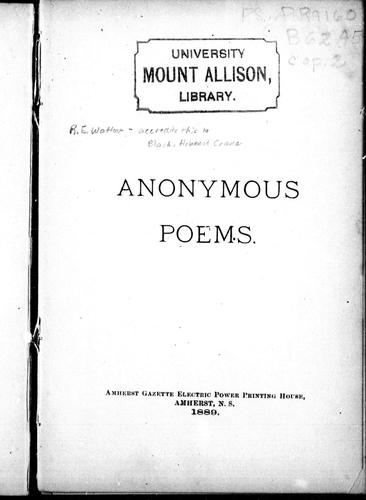 Cover for Anonymous poems