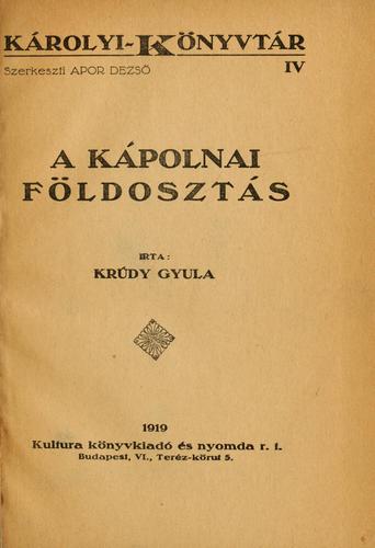 Cover for A kápolnai földosztás