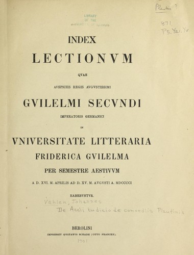 Cover for [De Accii iudicio de comoediis Plautinis]