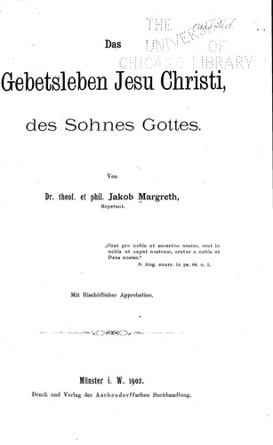 Cover for Das Gebetsleben Jesu Christi des Sohnes Gottes