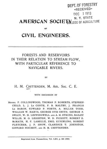 Cover for Forests and reservoirs in their relation to stream flow, with particular reference to navigable rivers