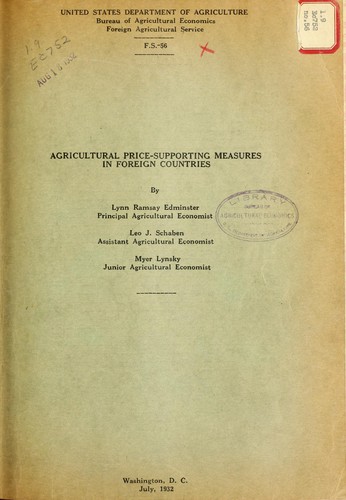 Cover for Agricultural price supporting measures in foreign countries