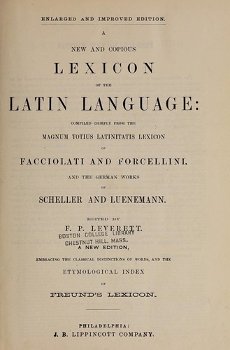 Cover for A new and copious lexicon of the Latin language