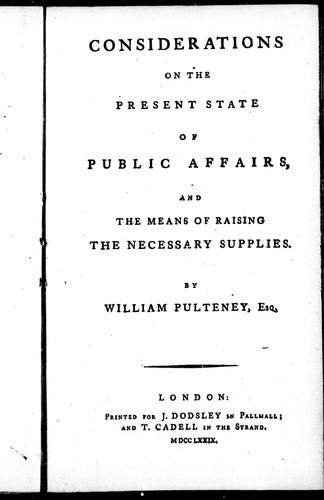 Cover for Considerations on the present state of public affairs, and the means of raising the necessary supplies